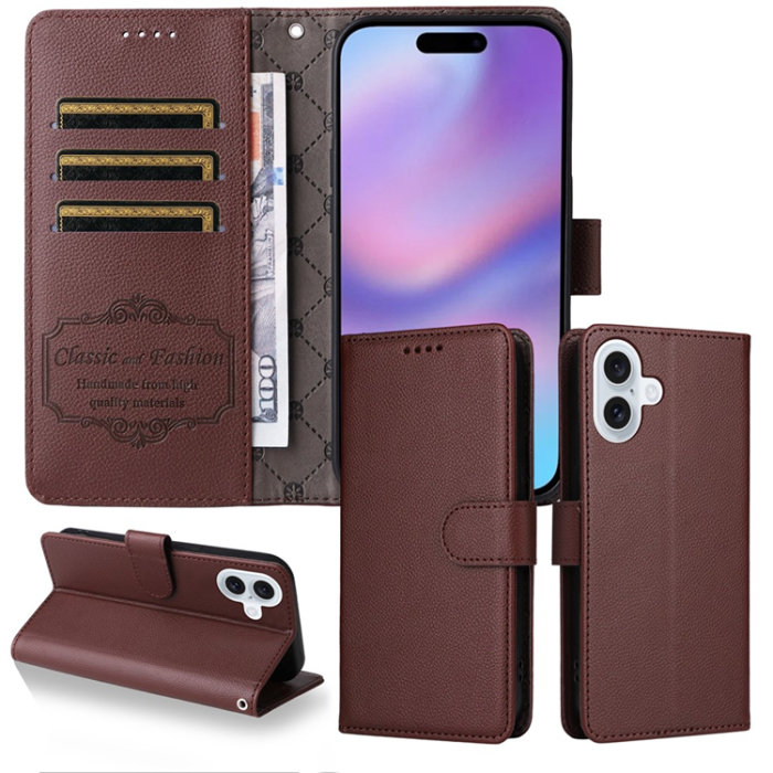 A-One Brand - iPhone 17 Plånboksfodral RFID Blocking med Handledsrem - Brun