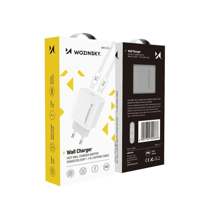 UTGATT1 - Wozinsky EU Väggladdare USB-C Lightning Kabel 20W 1m - Vit