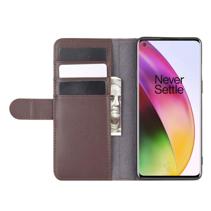 OEM - Äkta Läder Plånboksfodral OnePlus 8 - Brun