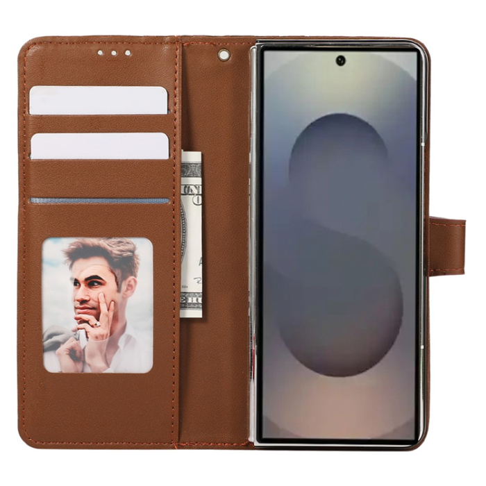 A-One Brand - Galaxy Z Fold7 Plånboksfodral 3D Rhombus Grid Imprinted - Brun