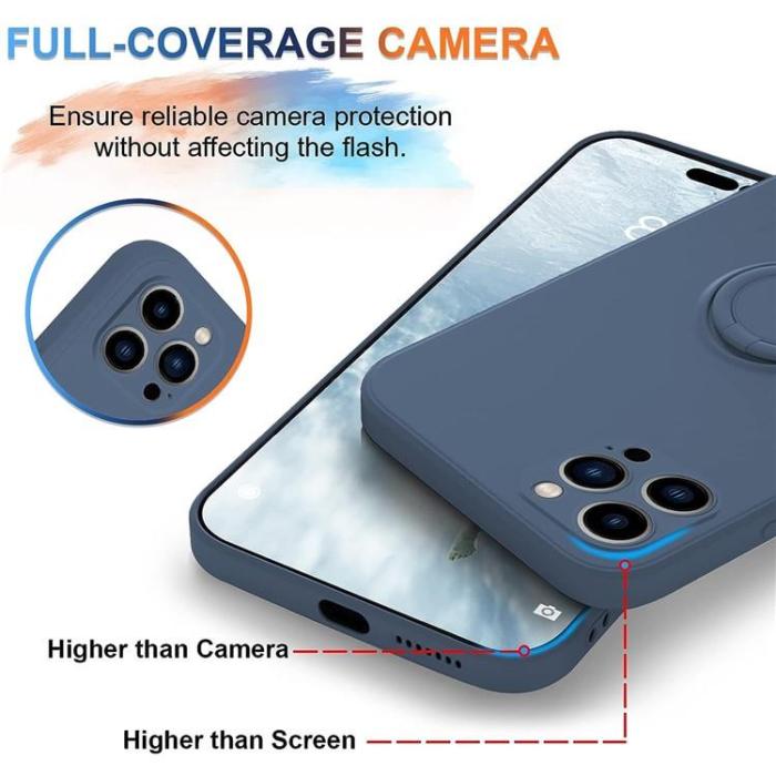 OEM - iPhone 15 Pro Max Mobilskal Ringhållare Liquid Silikon - Midnightblå