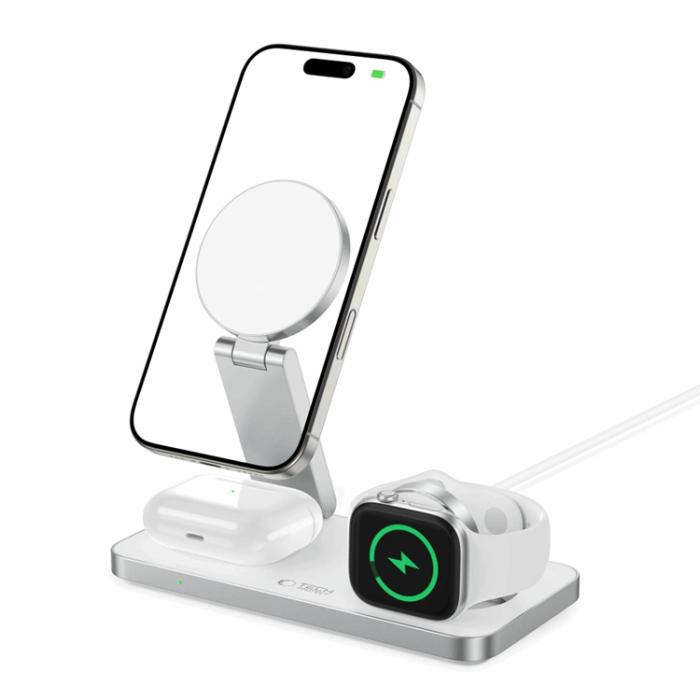 Tech-Protect - 3-in-1 Magsafe Trådlös Laddare iPhone, Apple Watch, AirPods Qi 15W