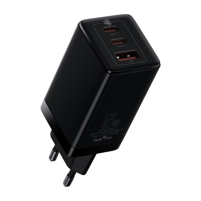 BASEUS - Baseus GaN3 Väggladdare USB 65W 2x Typ-C Till Typ-C Kabel 1m - Svart