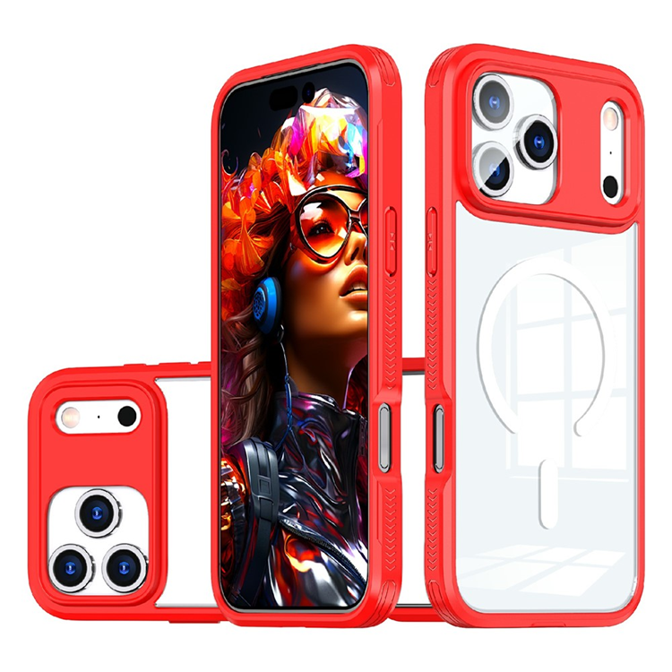 iPhone 17 Pro Mobilskal MagSafe TPU + PC Clear - Röd | 2353 | AlltMobil
