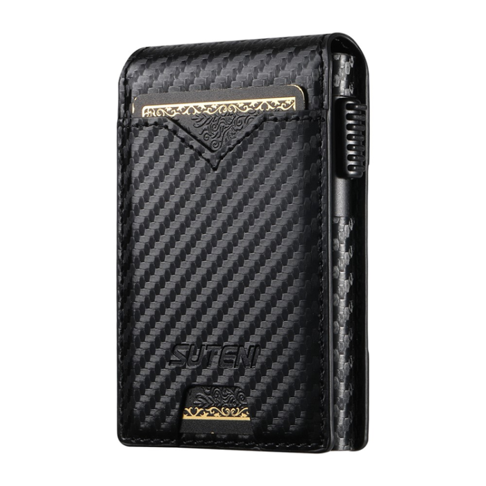 SUTENI - SUTENI Korthållare Automatiskt Pop-Up Metall Imprint Carbon Fiber