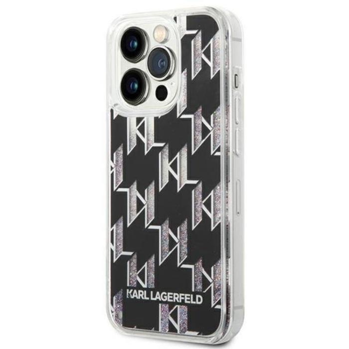 KARL LAGERFELD - Karl Lagerfeld iPhone 14 Pro Max Skal Liquid Glitter Monogram - Svart