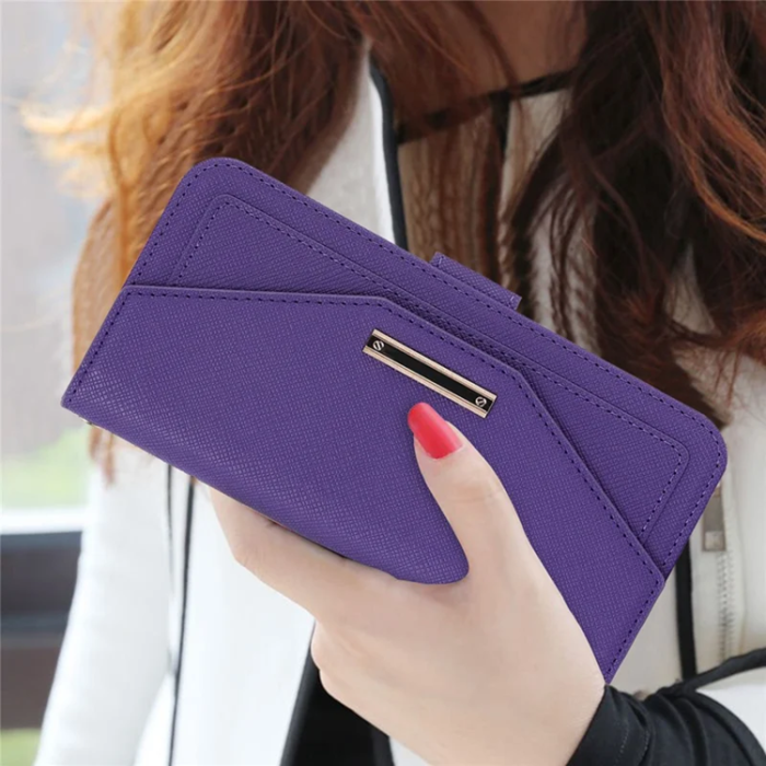 A-One Brand - iPhone 17 Pro Konstläder Plånboksfodral Cross Texture med Axelrem - Lila