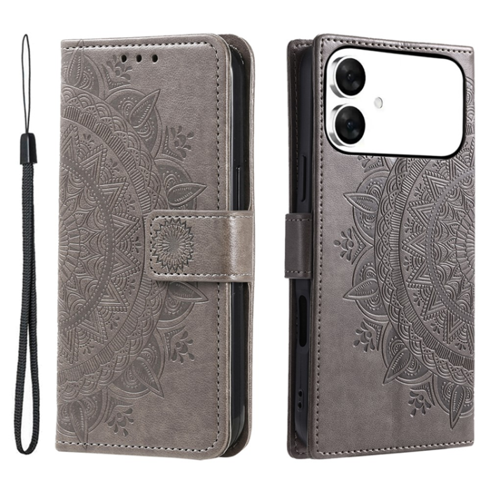 A-One Brand - Galaxy S26 Edge Plånboksfodral Imprinted Totem Läder - Grå