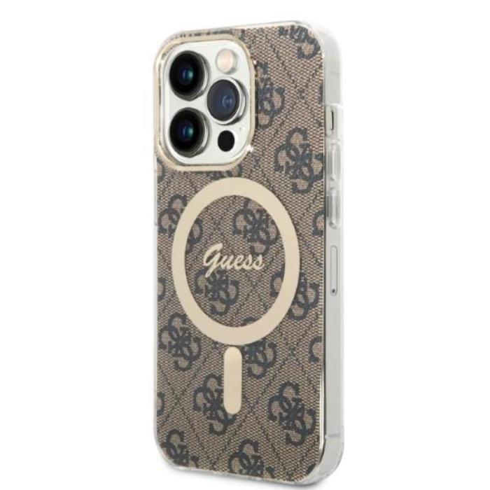 Guess - GUESS iPhone 14 Pro Max Magsafe Skal Print + Trådlös Laddare - Brun