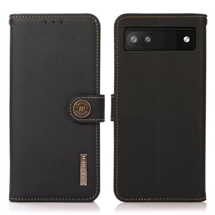 KHAZNEH - KHAZNEH Google Pixel 6a Plånboksfodral RFID Äkta Läder - Svart