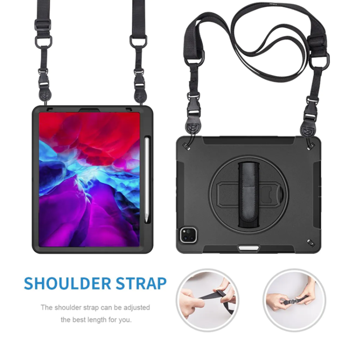 UTGATT1 - iPad Pro 12.9 (2020/2021/2022) Skal Shock-Resistant Hybrid med Axelrem - Svart