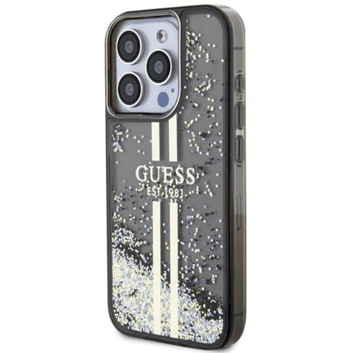 Guess - Guess iPhone 15 Pro Mobilskal Liquid Glitter Gold Stripes