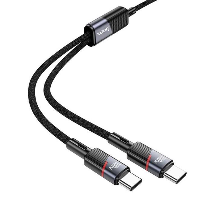 Hoco - HOCO 2in1 USB C - USB-C/USB C 100W 5A Kabel 1.2m U139 Svart