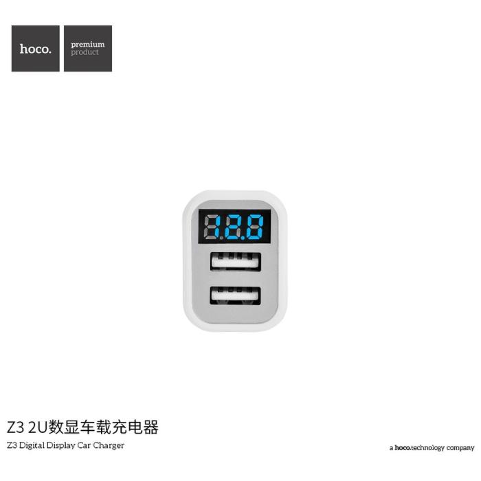 UTGATT1 - HOCO Billaddare 2 x USB 3,1A LCD Z3 Vit