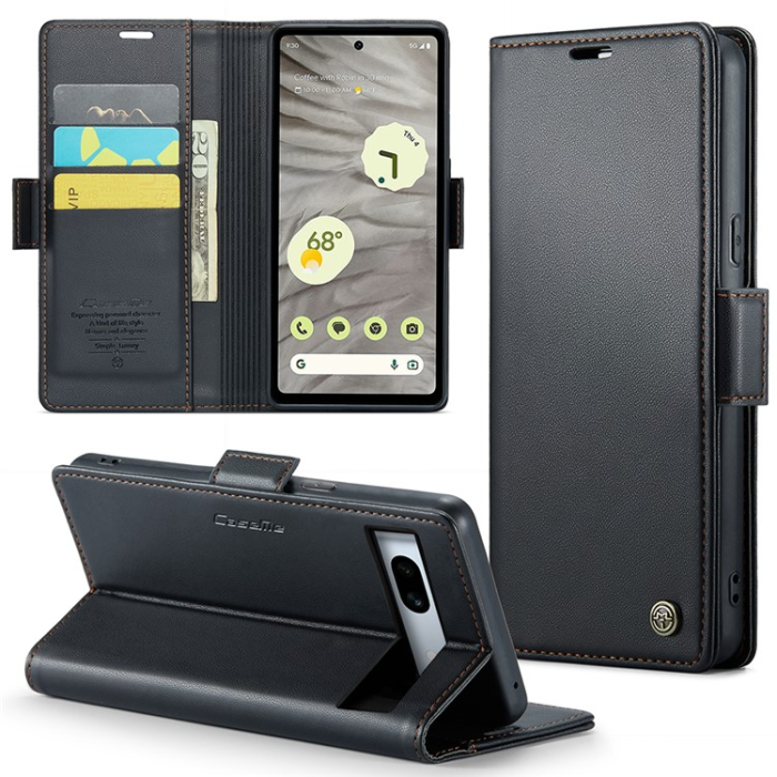 Caseme - Caseme Google Pixel 7A Plånboksfodral RFID Litchi - Svart