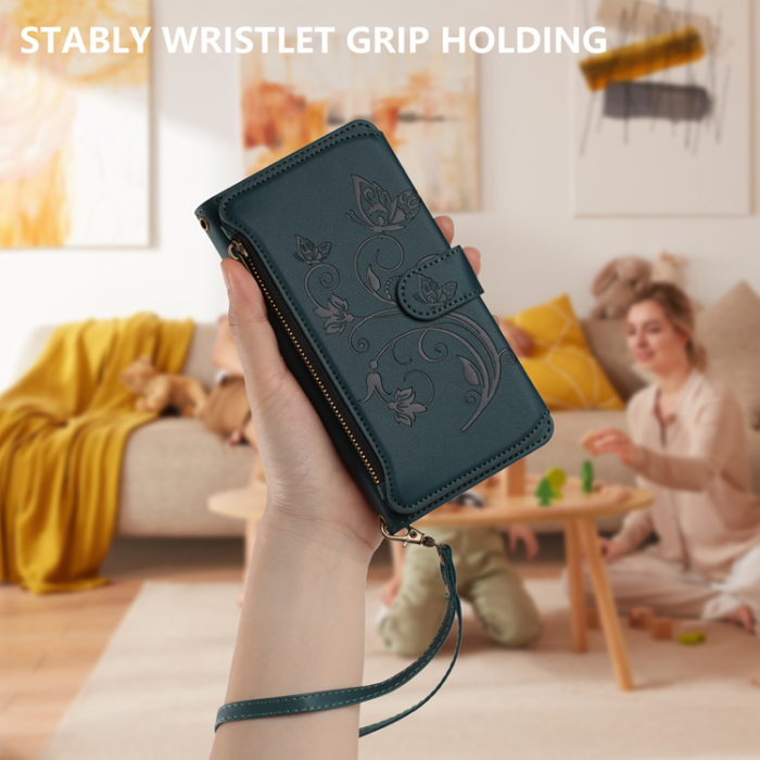 A-One Brand - OnePlus 15 Konstläder Plånboksfodral Butterfly Floral Imprint Zipper