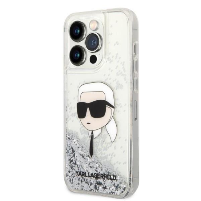 KARL LAGERFELD - Karl Lagerfeld iPhone 14 Pro Max Skal Liquid Glitter Head - Silver