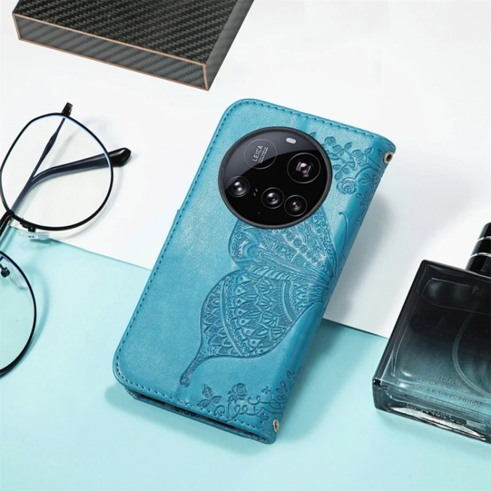 A-One Brand - Xiaomi 15 Ultra Plånboksfodral Butterfly Pattern - Blå