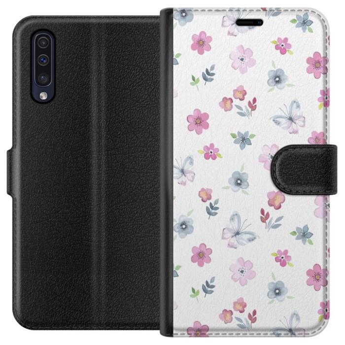 iSecrets - Plånboksfodral till Samsung Galaxy A50 med Blommor och fjärillar