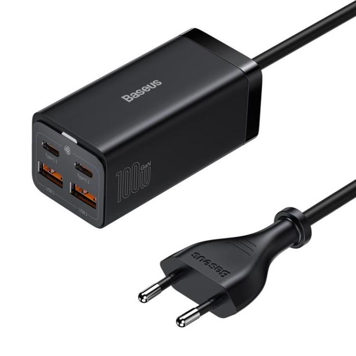 BASEUS - Baseus Väggladdare 2x USB-C/2x USB-A GaN3 100W - Svart