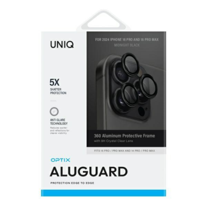 UNIQ - UNIQ iPhone 16 Pro/16 Pro Max Kameralinsskydd Härdat Glas Optix - Midnight Svart