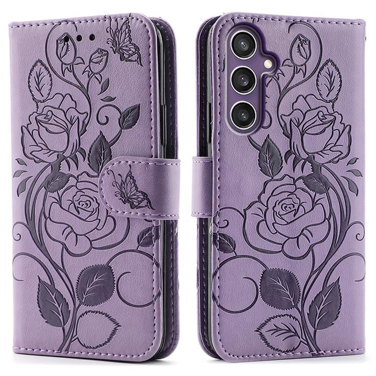 Galaxy S25 Konstläder Plånboksfodral Imprinted Rosa Butterfly - Lila (Lila) | 2353 | AlltMobil