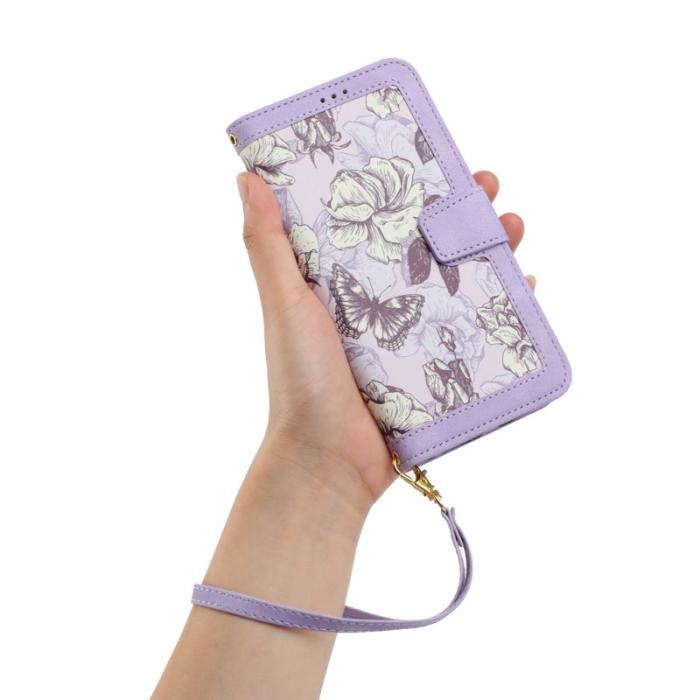 OEM - ABEEL Mobilskal till Samsung Galaxy S26 Ultra PU Läder Blommönster - Lila