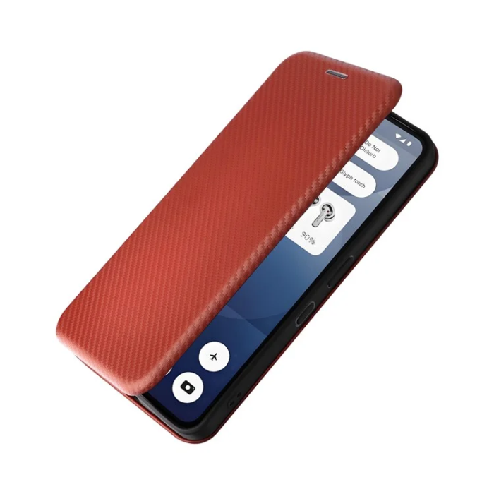 A-One Brand - Nothing Phone (3a) Plånboksfodral Läder Carbon Fiber - Brun