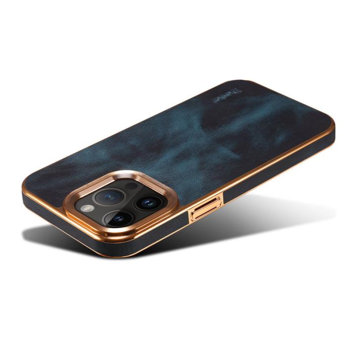 DENIOR - DENIOR Mobilskal till iPhone 15 Pro Äkta Läder + PC + TPU - Blå