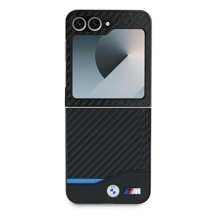 BMW - BMW Galaxy Z Flip 6 Mobilskal Carbon Blue Line - Svart