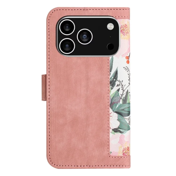A-One Brand - iPhone 17 Pro Plånboksfodral Floral Konstläder - Rosa