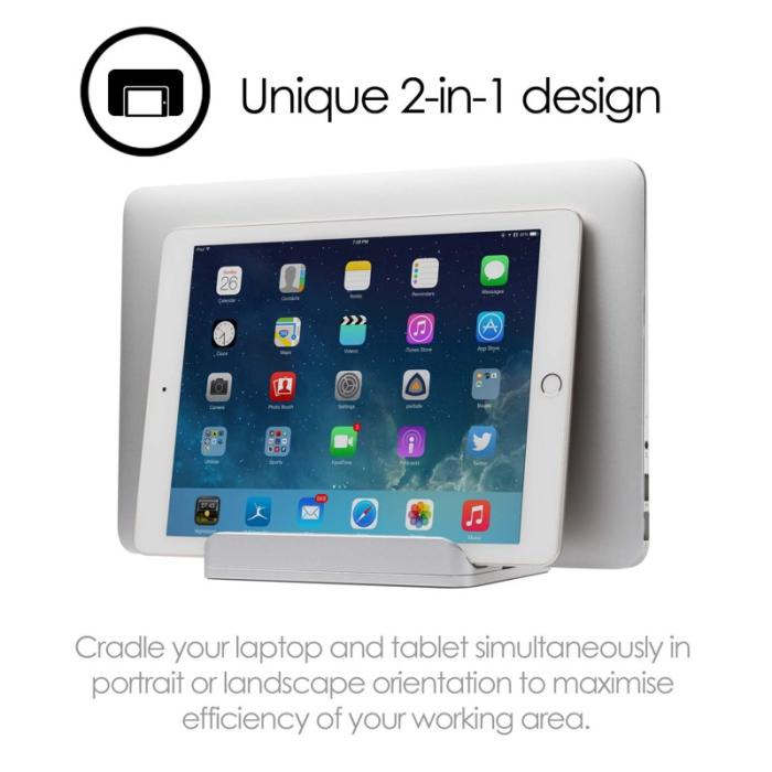 Desire2 - DESIRE2 Dubbelt Bordsställ för Tablets Mac/Ultrabooks Justerbar Aluminium Silver