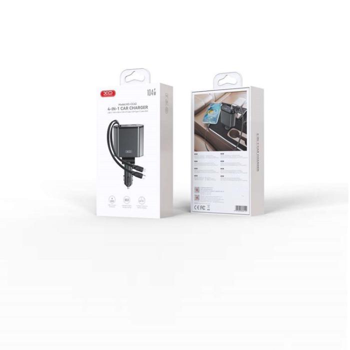 XO - XO Billaddare USB-C/USB-A 104W med USB-C/Lightning Kabel - Grå