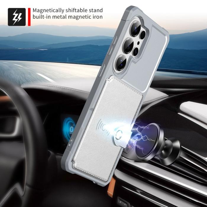 OEM - Mobilfodral för Samsung Galaxy S26 Ultra Kortfack Konstläder + TPU - Silver