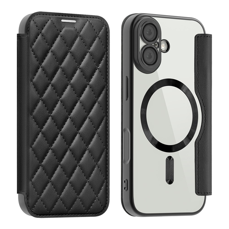 iPhone 17 Plånboksfodral MagSafe Rhombus Läder - Svart | 2353 | AlltMobil