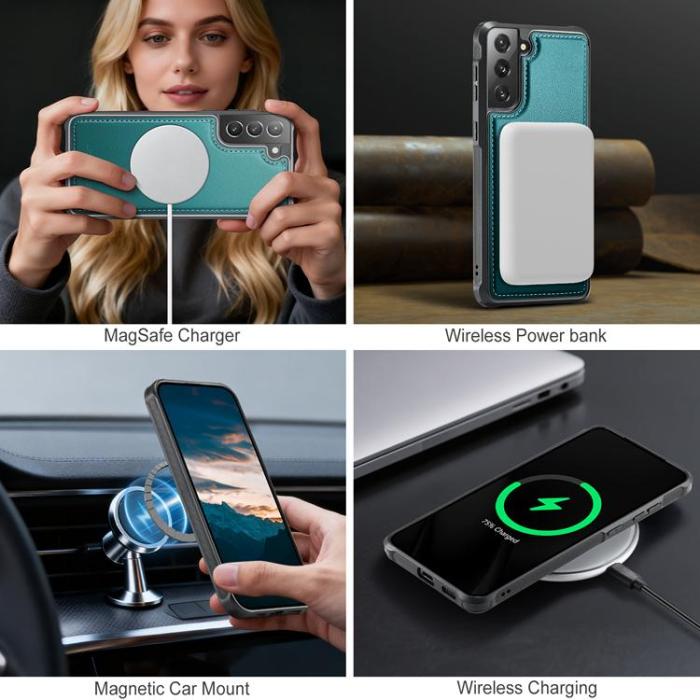 OEM - JEEHOOD Samsung Galaxy S21 FE 5G Fodral KonstLäder - Blå