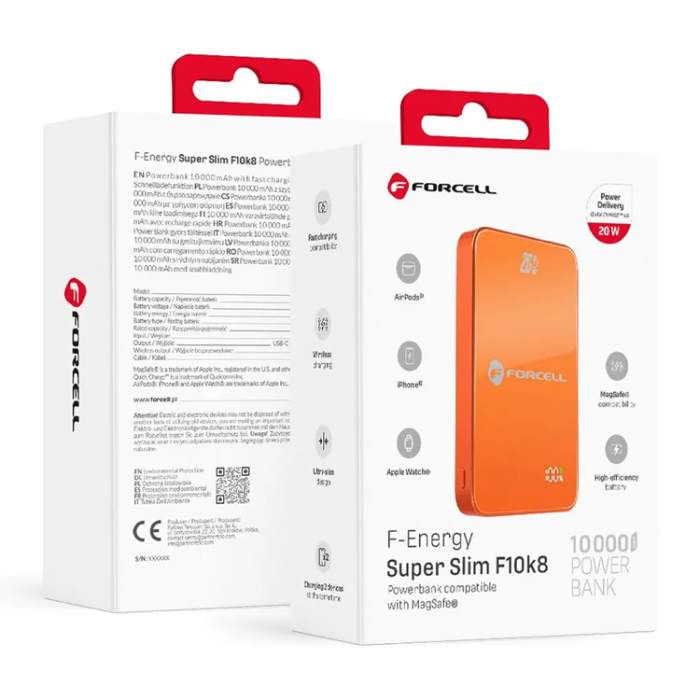 Forcell - Forcell Powerbank 10000 mAh Magsafe 15W Superslim - Orange