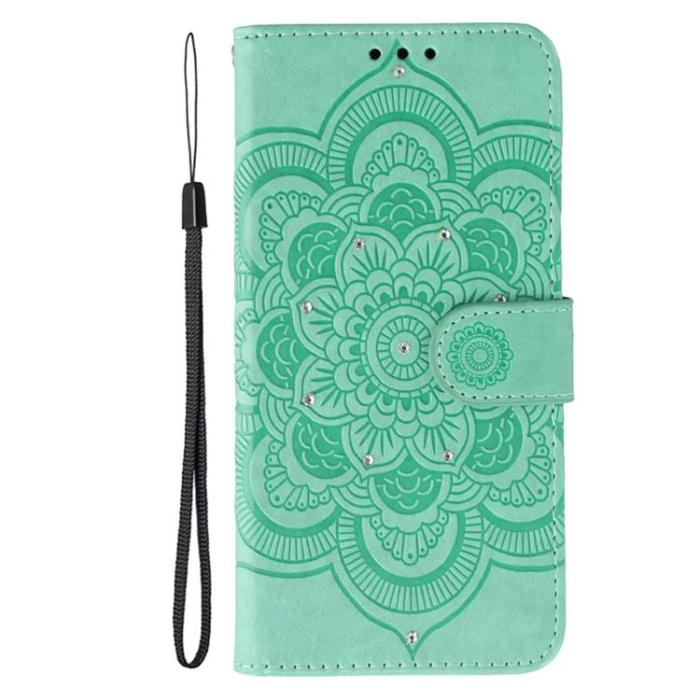 A-One Brand - Xiaomi 17 Pro Konstläder Plånboksfodral Rhinestone Mandala Imprint - Grön