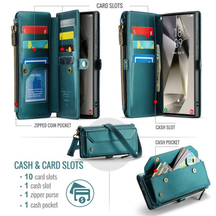Caseme - CASEME Plånboksfodral Konstläder för Samsung Galaxy S25 Ultra - Grön