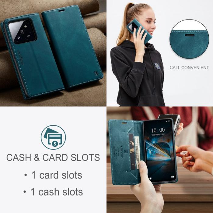 AUTSPACE - AUTSPACE Xiaomi 14 Wallet Fodral KonstLäder - Blå
