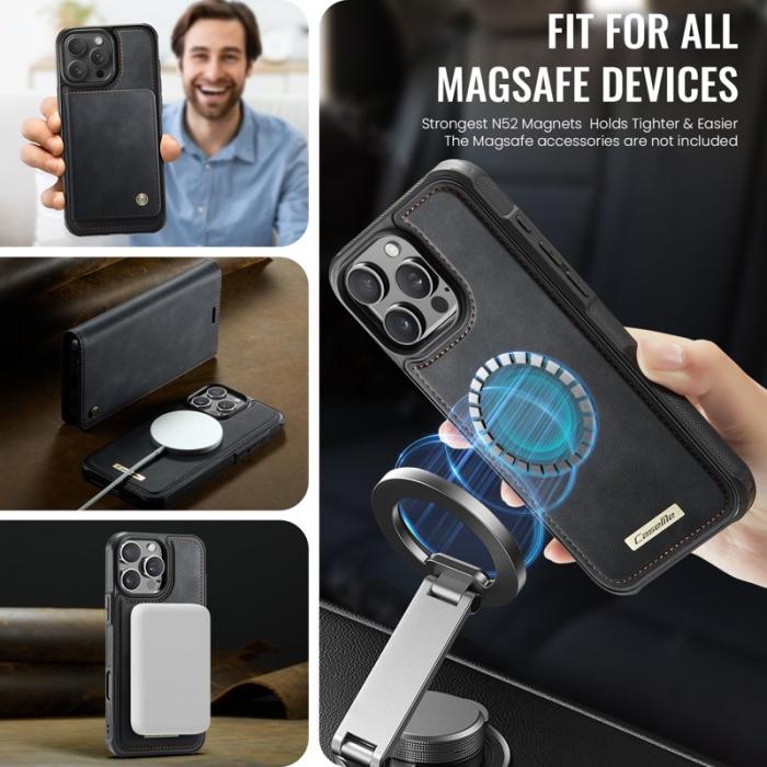 Caseme - CASEME C49 Mobilskal till iPhone 16 Pro MagSafe RFID Blocker Läder Svart
