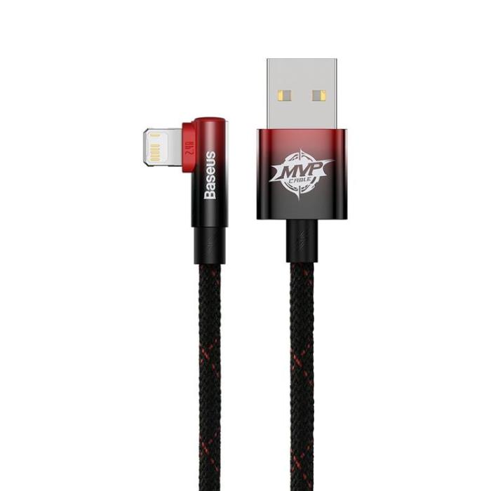 BASEUS - Baseus Elbow USB-A till Lightning kabel 2m - Svart/Röd