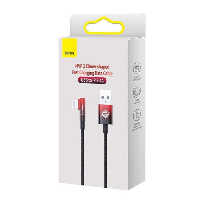 BASEUS - Baseus Elbow USB-A till Lightning kabel 2m - Svart/Röd