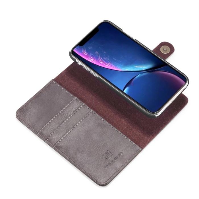 DG.MING - DG.MING iPhone 11 Plånboksfodral i Äkta läder- Grå, Stötabsorberande