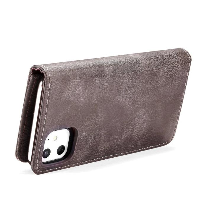 DG.MING - DG.MING iPhone 11 Plånboksfodral i Äkta läder- Grå, Stötabsorberande
