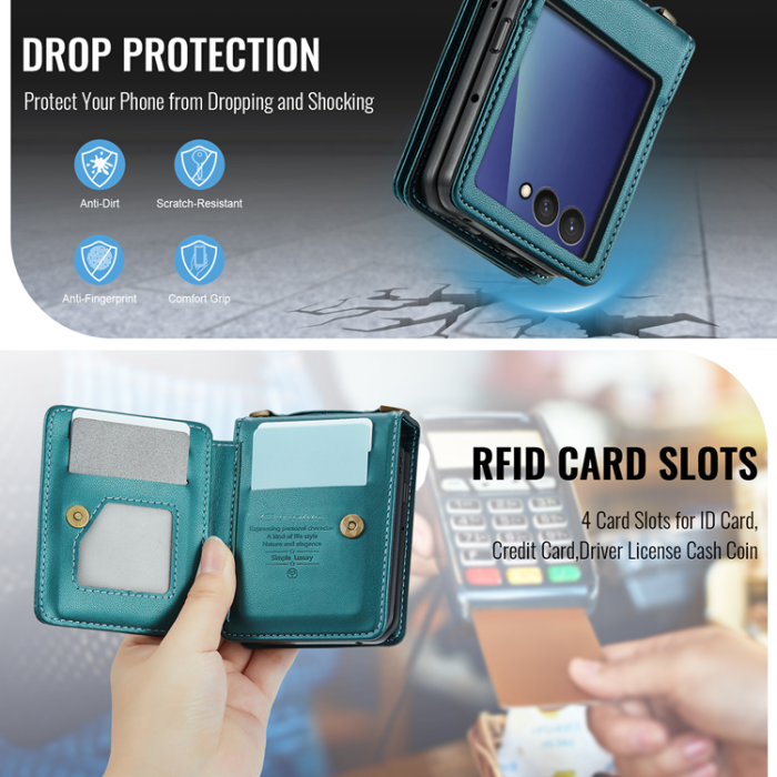 Caseme - CASEME Galaxy Z Flip 7 Plånboksfodral RFID Blocking C22 - Grön
