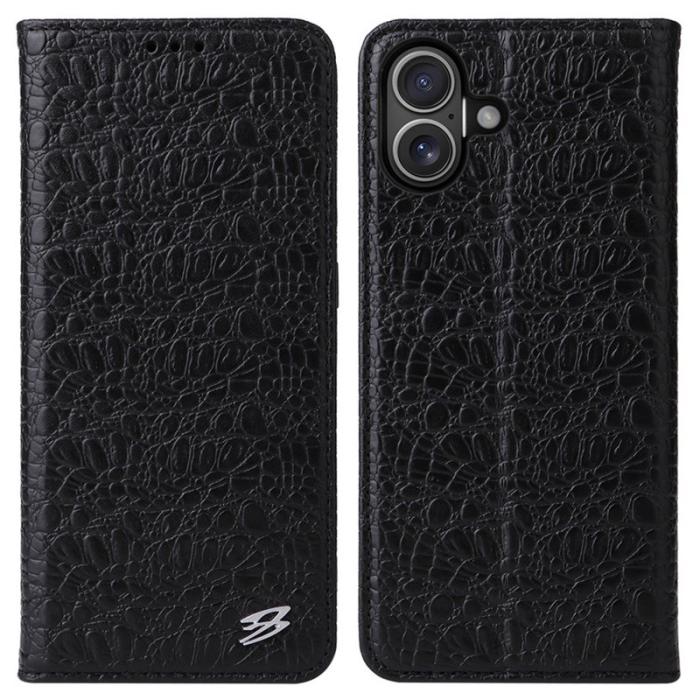 FIERRE SHANN - FIERRE SHANN iPhone 16 Plus Plånboksfodral Äkta läder - Svart
