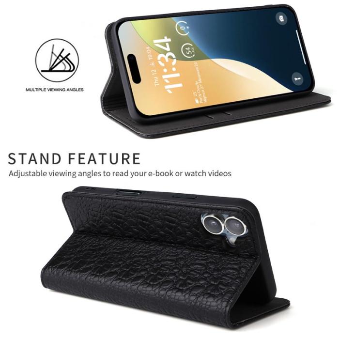 FIERRE SHANN - FIERRE SHANN iPhone 16 Plus Plånboksfodral Äkta läder - Svart