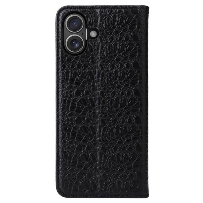 FIERRE SHANN - FIERRE SHANN iPhone 16 Plus Plånboksfodral Äkta läder - Svart
