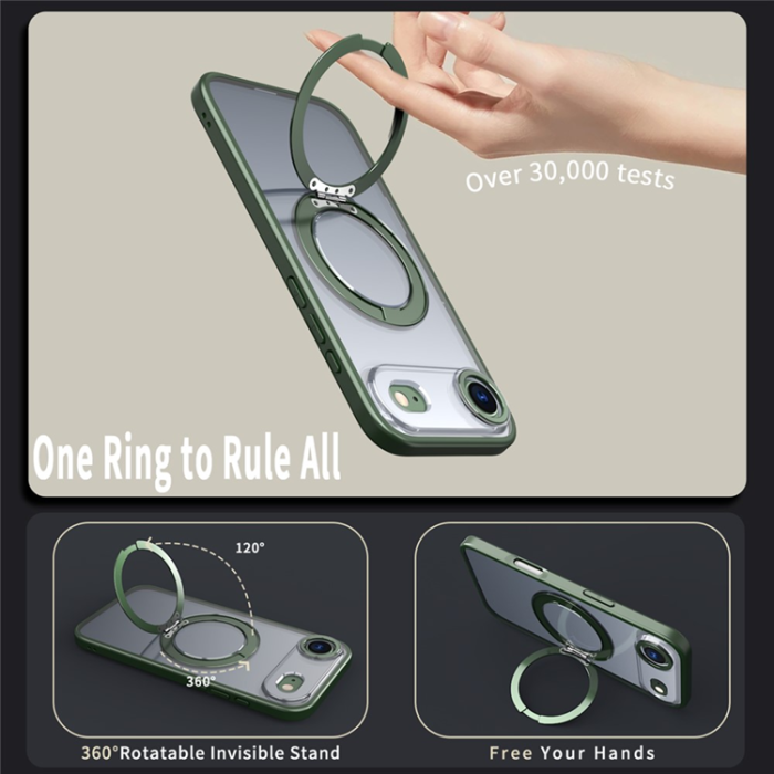 A-One Brand - iPhone Air Mobilskal Ring Kickstand TPU PC Clear - Svartgrön